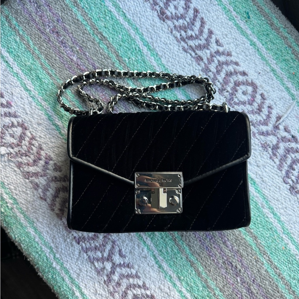 EUC Michael Kors Black Quilted Crossbody Bag with Silver Hardwear